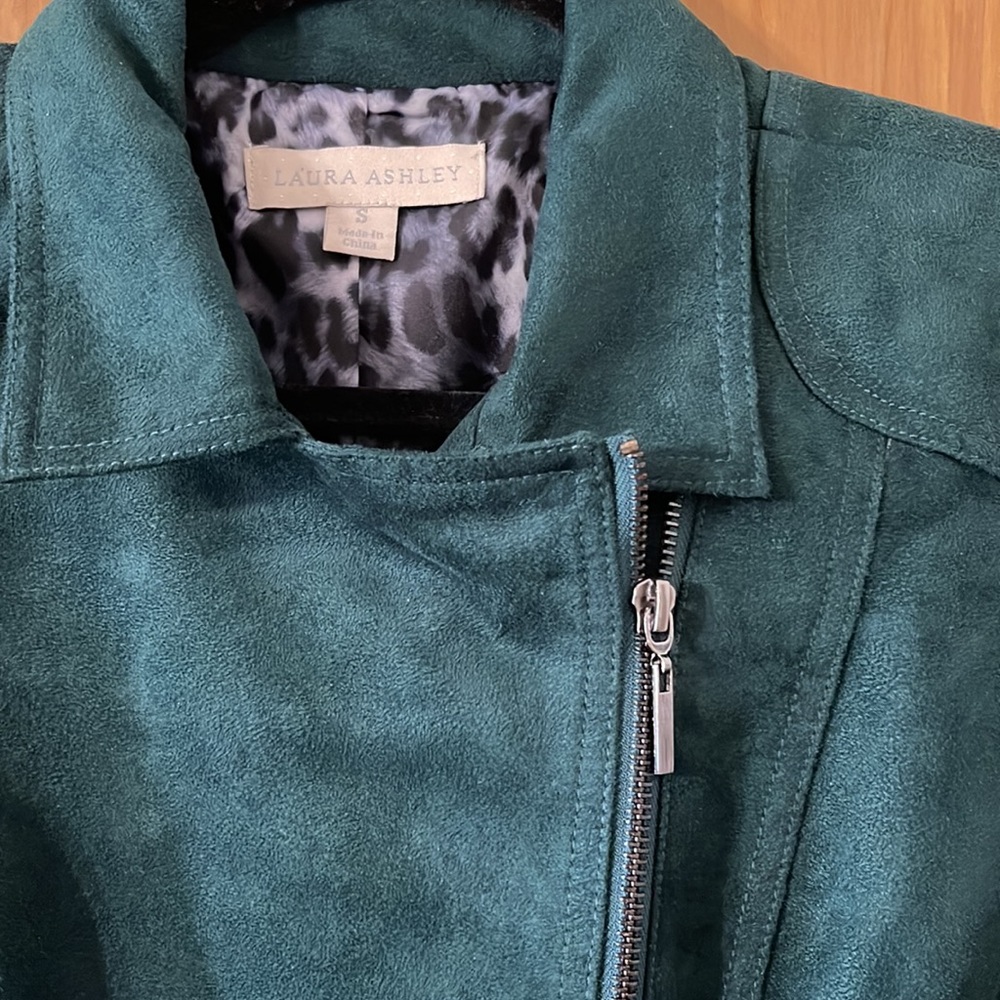 Like New - Laura Ashley Moto Jacket - Faux Suede Green Christmas